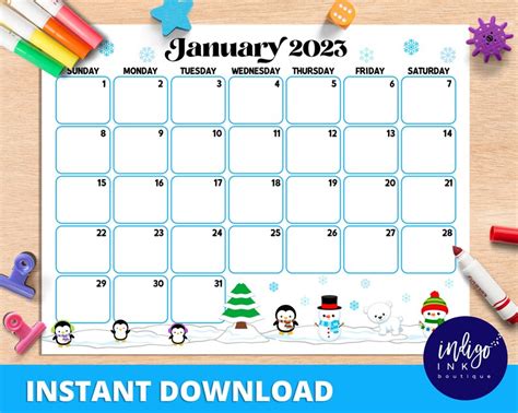 January 2023 Calendar Instant Download Monthly Planner Etsy Norway