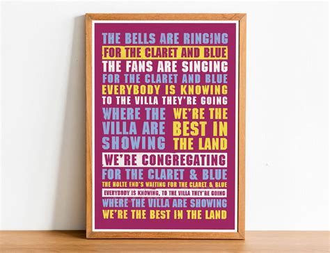 Aston Villa Football Song Lyrics Chant Poster By Magik Moments