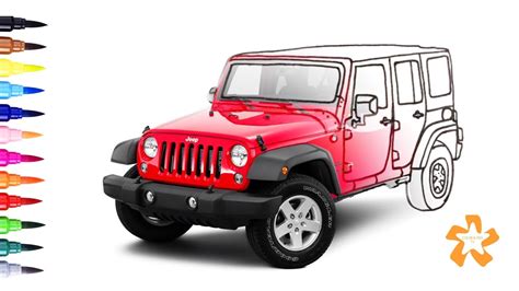 Jeep coloring page to color, print or download. Cars - How to color Jeep Wrangler - Coloring Pages For ...
