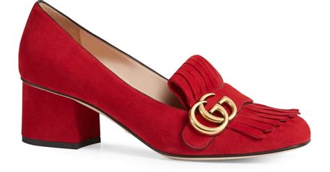 Gucci Marmont Gg Suede Block Heel Pumps In Red Lyst