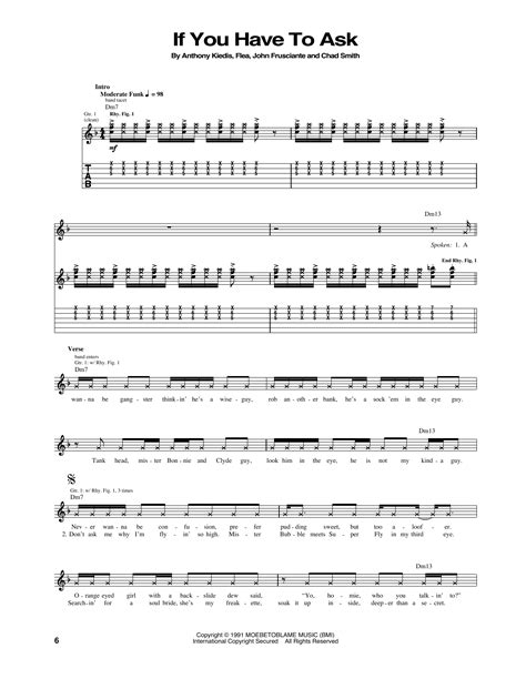 If You Have To Ask By Red Hot Chili Peppers Guitar Tab Guitar Instructor