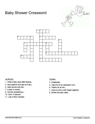 Baby Shower Crossword Puzzle Free Printables