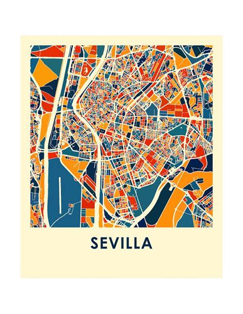 Sevilla Map Print Full Color Map Poster Etsy Uk Map Print Map Art