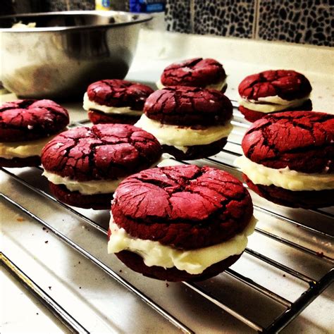 I tried substituting the cake mix with another brand but it just wasn't quite as good. Red Velvet Cake Woopie Pies. Duncan Hines Red Velvet Crinkle Cookie- recipe on side of bo ...