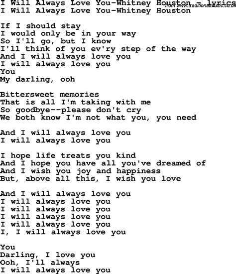 Whitney Houstin I Will Always Love You Great Song Lyrics Love
