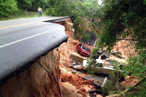 Cars Fell On Road Landslide During Daytime Hd Wallpaper Wallpaper Flare