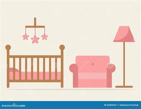 Baby Room Interior Design Crib Armchair And Lamp In Blue Colors Stock
