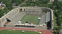 4.8K stock footage aerial video of football practice at Princeton ...