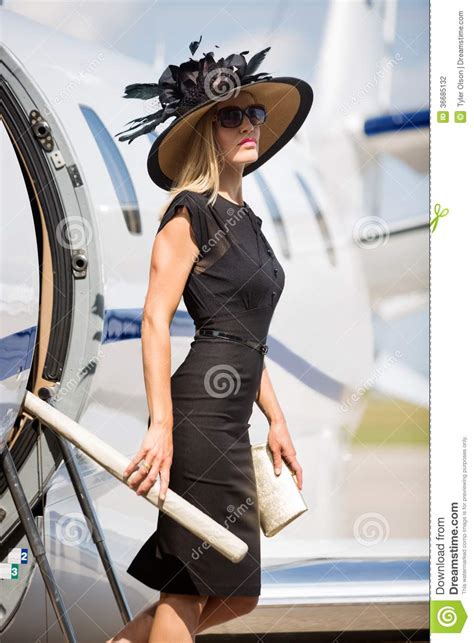 Wealthy Woman Getting Off Private Jet Stock Photo Image