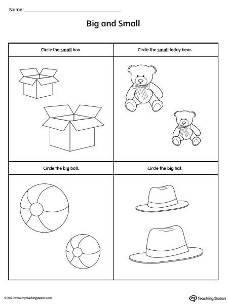 Big And Small Worksheet Objects