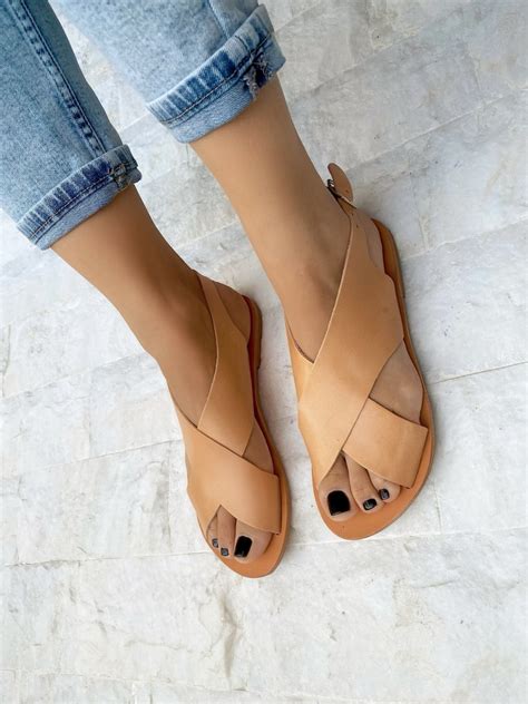 Brown Leather Slingback Sandals Criss Cross Sandals T Fot Etsy Uk