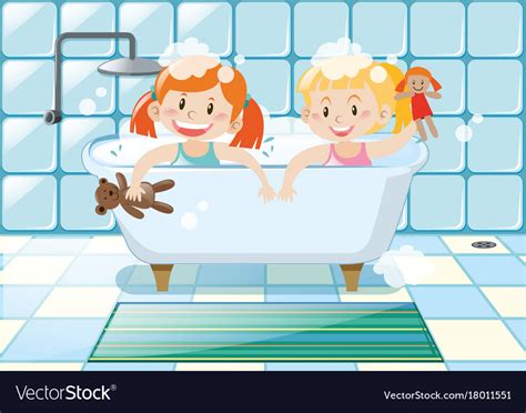 Two Girls Taking Bubble Bath Royalty Free Vector Image