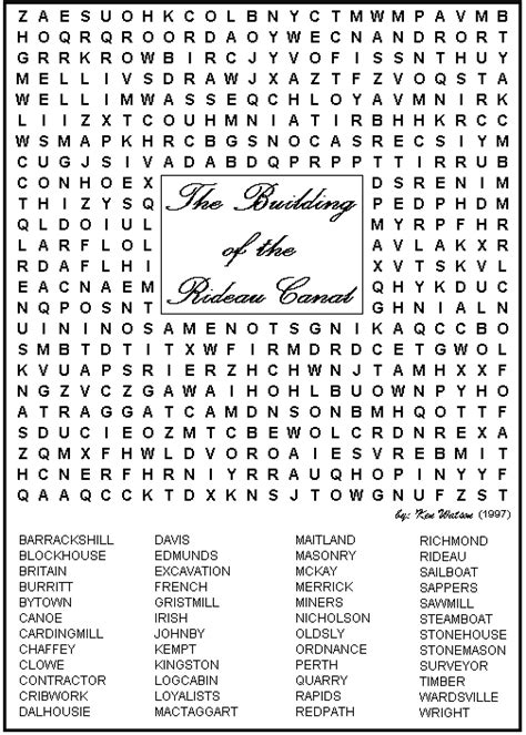 This is probably the most difficult of all of our word find games! Rideau Canal Waterway - Puzzle Page VI