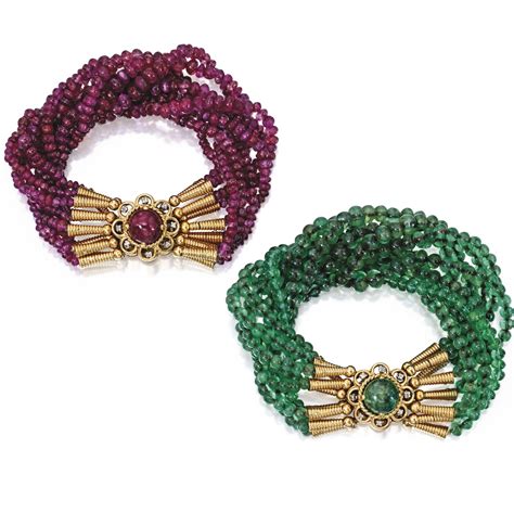 333 18 Karat Gold Platinum Ruby Emerald And Diamond Necklace Bracelet Combination René