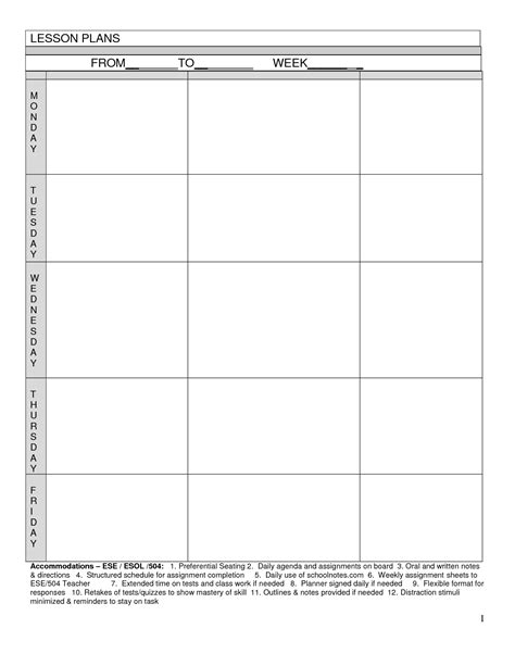 Weekly Lesson Plan Blank Template Example Calendar Printable