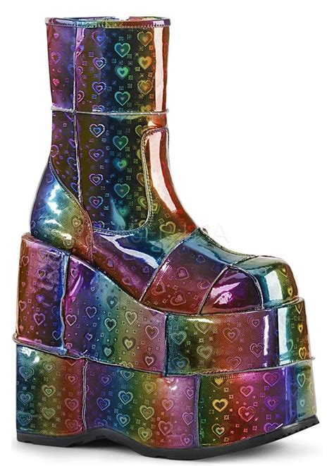 Demonia Stack 201 Rainbow Hologram Platform Ankle Boot Attitude Clothing