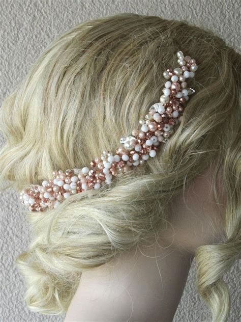 Wedding Crystal Beaded And Pearl Headpie Bridal Headpiece Etsy In
