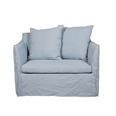 Rh belgian linen roll arm slipcovered sofa | chairish. Vittoria Slip Cover Linen Sofa Chair - Sky Blue 100% linen ...