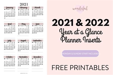 Calendars And Planners A4 Weekly Printable Insert 2021 2022 Half Size