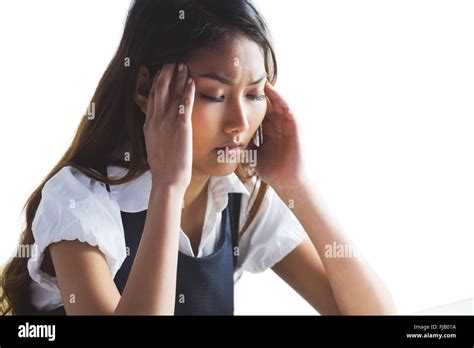 Nervous Businesswoman Holding Her Head Stock Photo Alamy