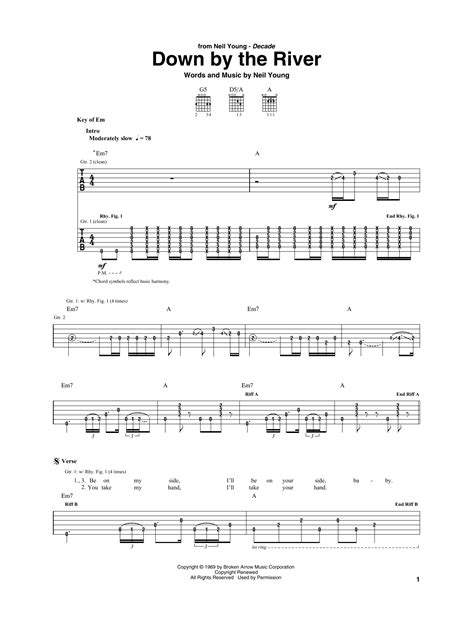 Down By The River Sheet Music Neil Young Guitar Rhythm Tab