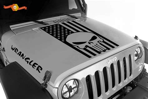 Jeep Wrangler Blackout Punisher American Flag 3 Pc Set Vinyl Hood