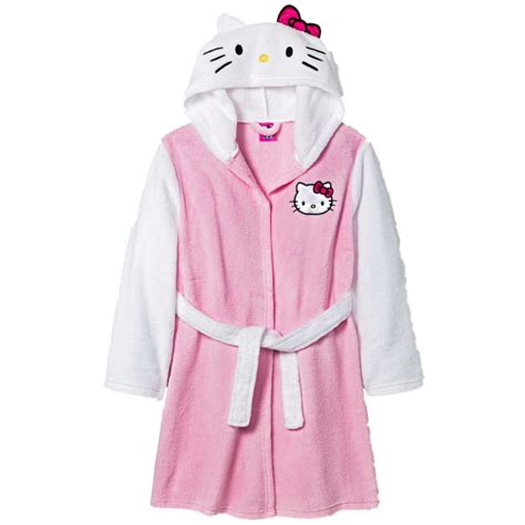 Hello Kitty Girls Plush Pink And White Hello Kitty Bath Robe Cat