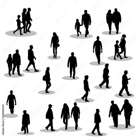 Vector On White Background Black Silhouette Of Walking People Stock