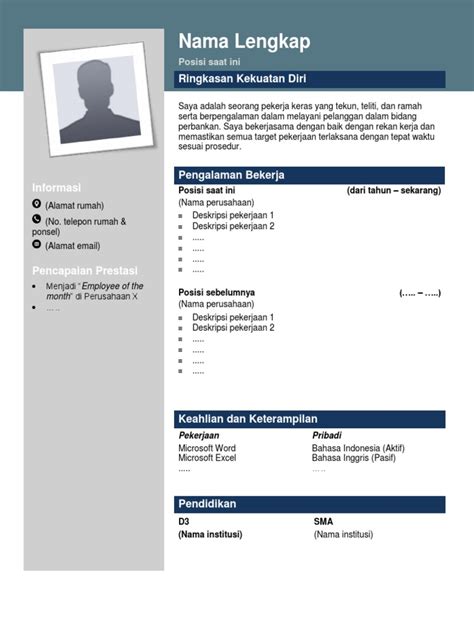 Template Cv Word Bahasa Indonesia Contoh Gambar Template Riset