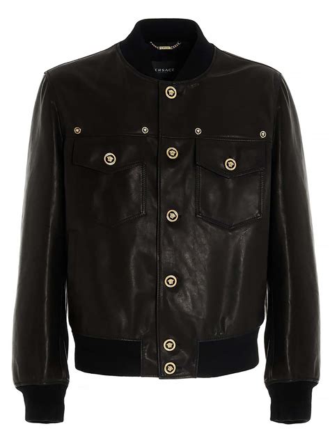 Versace Medusa Buttons Jacket In Black Leather Jacket