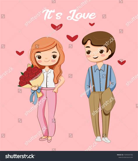 Cute Boy And Girl In Love With Flower For Royalty Free Stock Vector