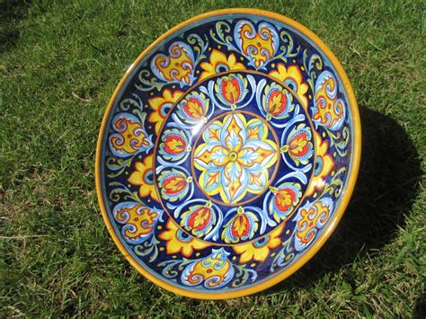 Tuscan Ceramic Bowl Handmade Hand Painted In Geometric Dark Etsy