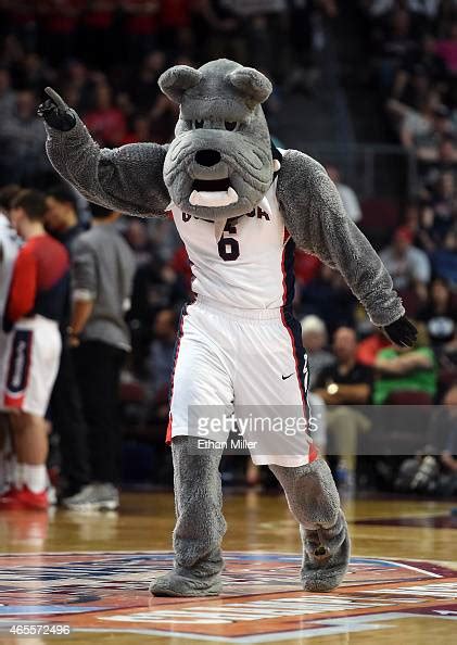 The Gonzaga Bulldogs Mascot Spike The Bulldog Dances On The Court