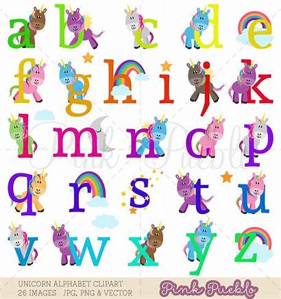 Unicorn Alphabet Clipart Vectors Lowercase Clip Illustrations