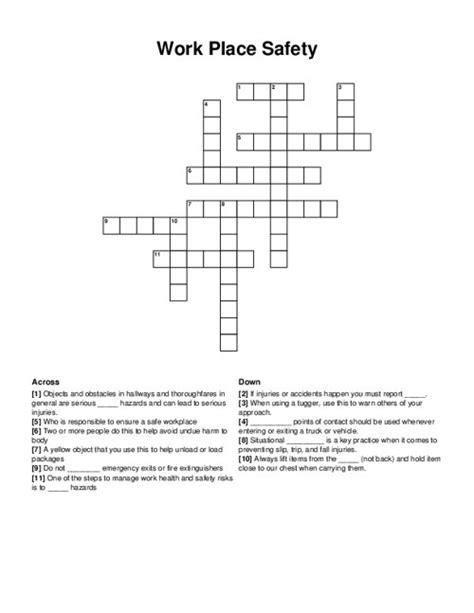 Workplace Safety Crossword Puzzle