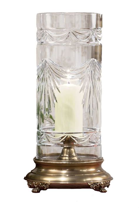 Elegant Large Antique Brass Swag Crystal Hurricane Pillar Candle Holder