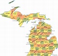 State Of Michigan County Map With Cities