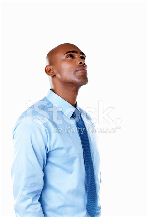 Thoughtful African American Business Man Against White Stock Photo