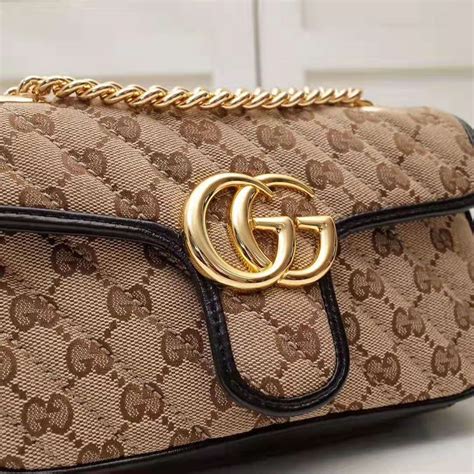 Gucci Gg Women Gg Marmont Mini Bag In Beigeebony Original Gg Canvas