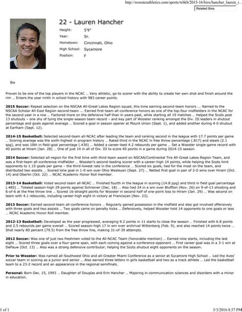 Biography Sample 1 Student Athlete Profile Pdf