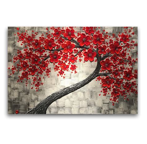 Red Cherry Blossom Tree Painting Large Abstract Art Original