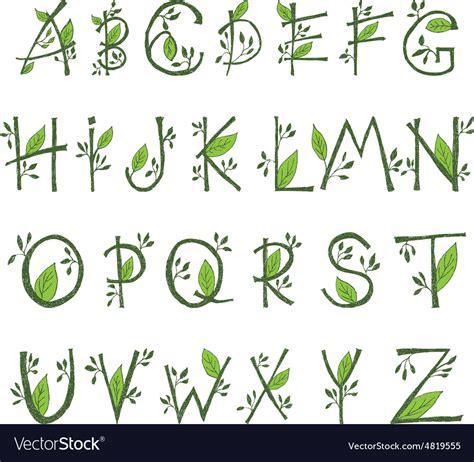 Hand Draw Font In The Form Of Branches And Leaves Vector Image