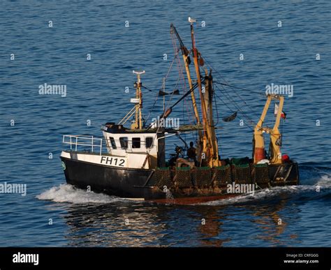 Commercial Scallop Dredging Fishing Trawler Falmouth Bay Cornwall Uk