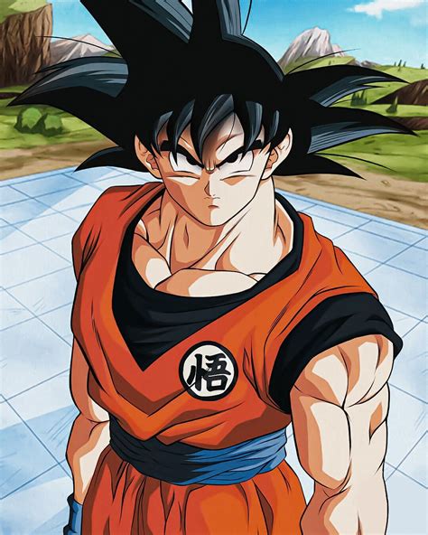 the dragon ball character is wearing an orange shirt and black pants with his hands on his chest