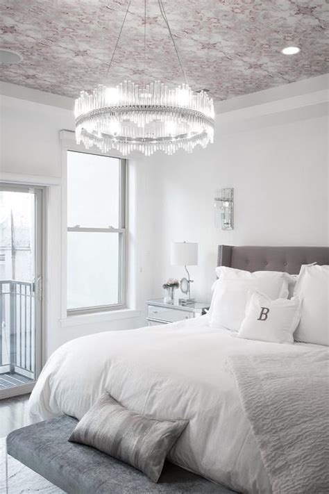 Elegant White And Gray Bedroom Features A Stunning Ring