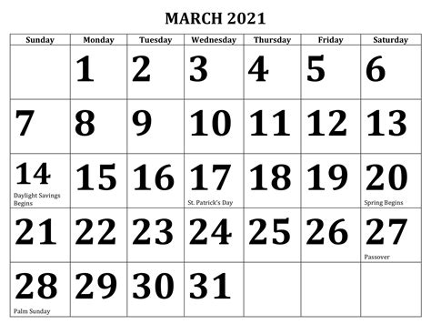 We spend most of our time in the office we can't give time our family and friends. Printable March 2021 Calendar Holidays Template - One ...