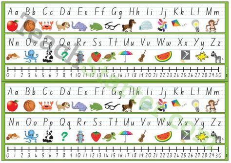 Desk Plate Alphabet And Number Line With Pictures 0 30 Teach Starter