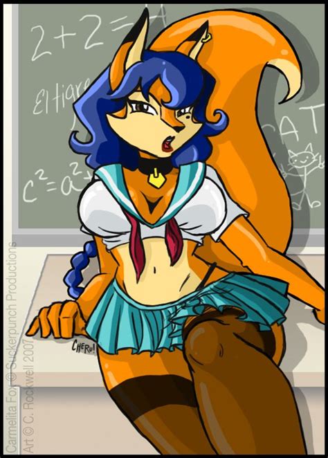 E Anthro Beauty Mark Blue Hair Brown Eyes Canine Carmelita Fox Chalkboard Clothed Clothing