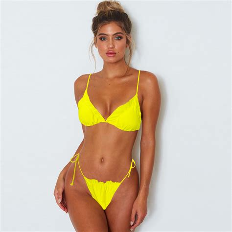 China Sexy Pure Yellow Sling Girls Fashion Swimwear Beachwear For Bikini China Swimwear And