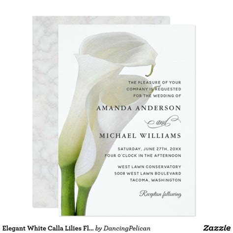 Elegant White Calla Lilies Floral Wedding Invitation Zazzle Floral